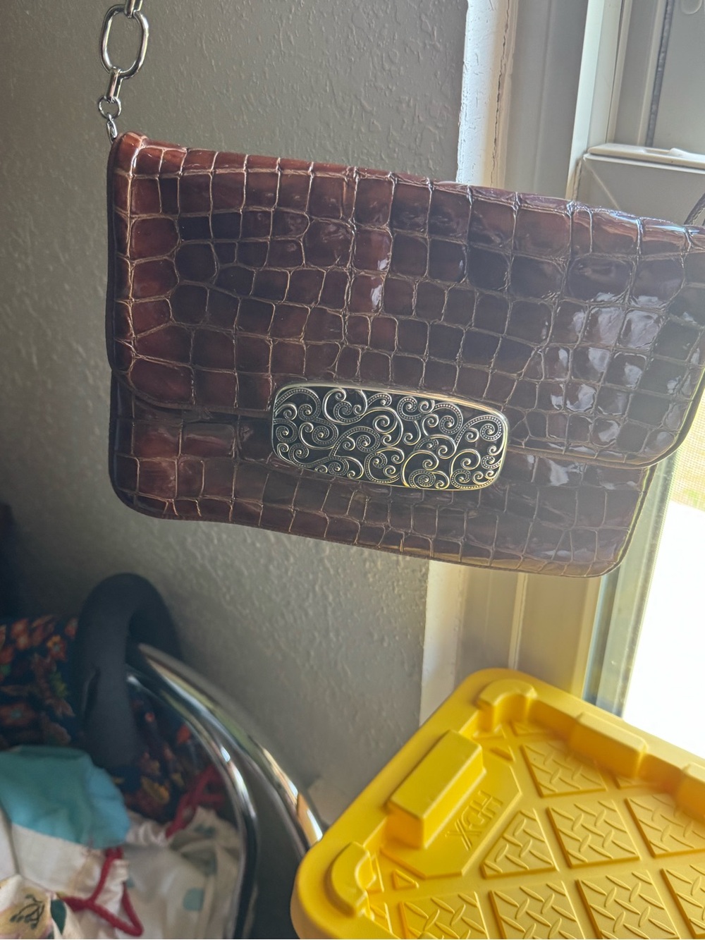 Relic Brown Croc-Embossed Shoulder Bag with Silver Hardware